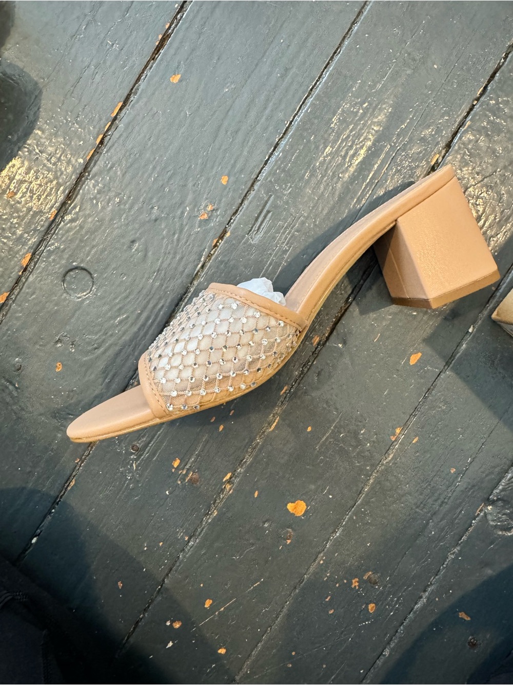 New in Box J.Crew Rhinestone Mesh Mule Heels – Nude, Size 7.5